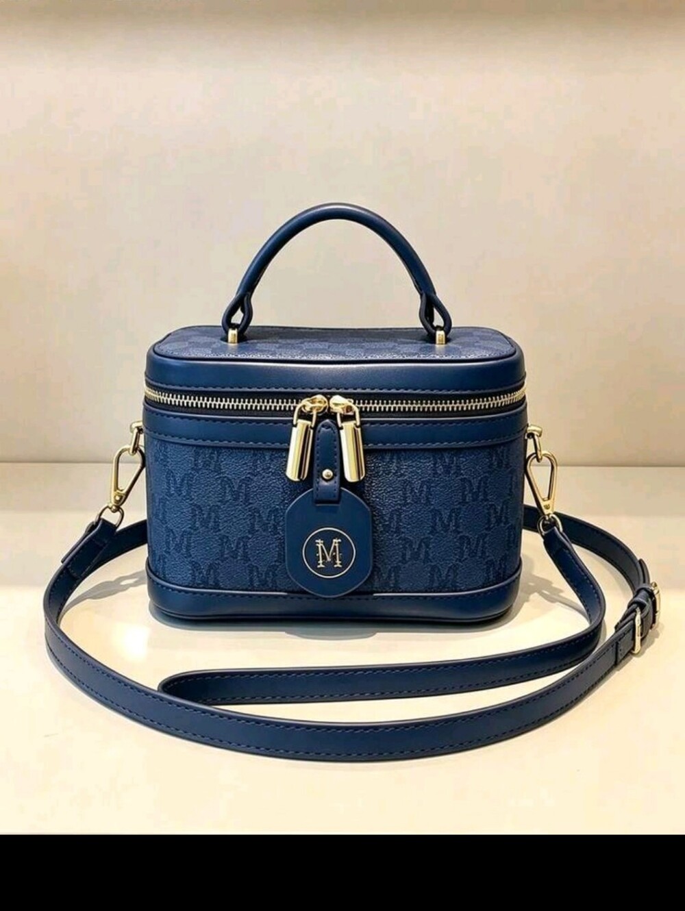 & Other Stories Navy Monogram Top-Handle Crossbody